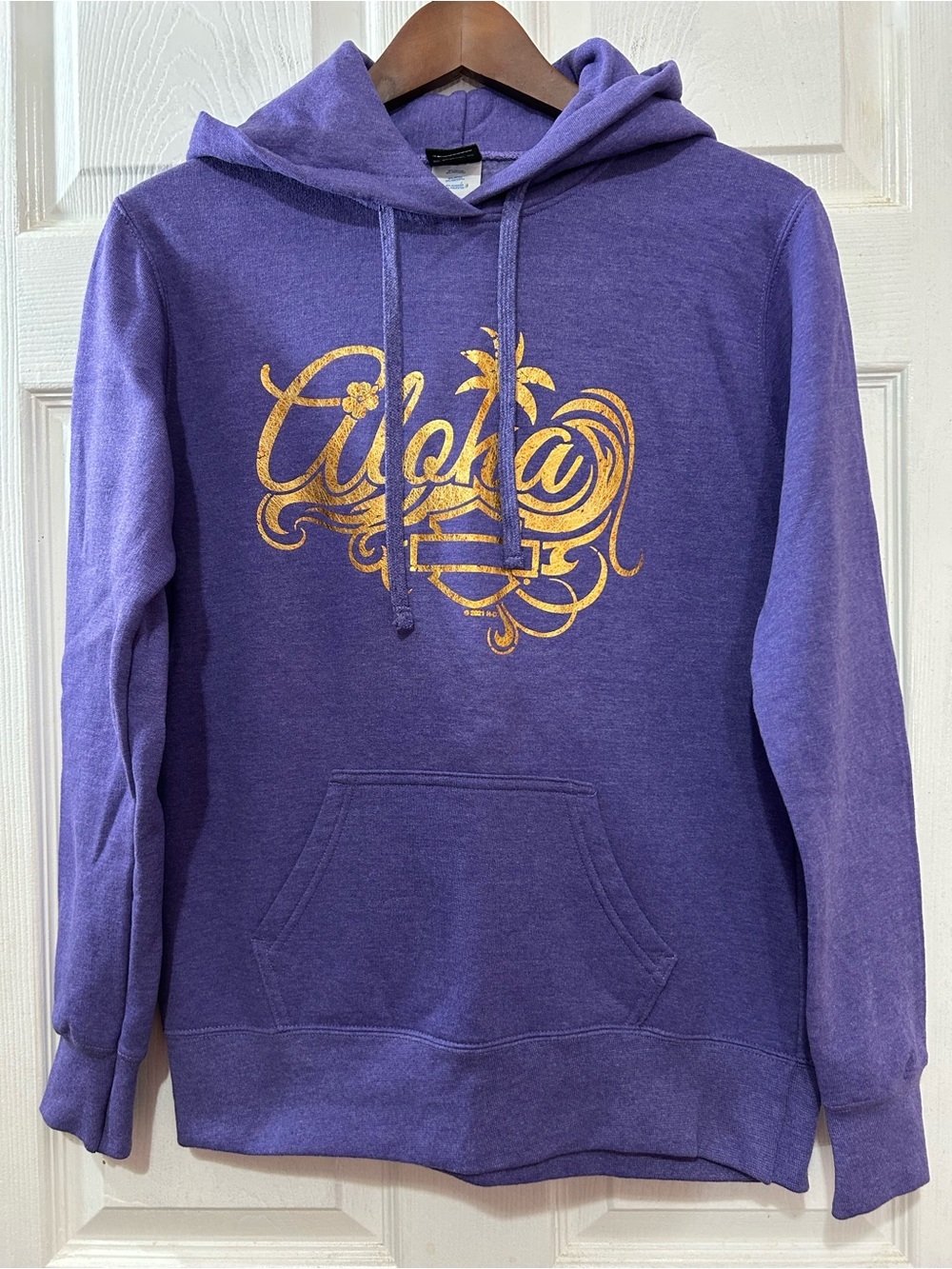 Harley-Davidson Big Island Kona Hawaii Aloha Purple Gold Pullover Hoodie Women S